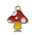 Red cartoon mushroom alloy pendant with white dots and gold finish for jewelry making - Red