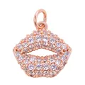 Pendentif lèvres en or rose serti de zircons blancs avec anneau de suspension - Lèvres Rouges / Or rose