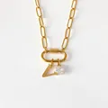 14K gold plated stainless steel paperclip necklace with letter L and crystal pendant - Letter V