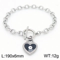 Silbernes Edelstahl-Herzarmband mit Evil Eye Anhänger und T-Bar-Knebelverschluss - Stahl (KB183031-TJG)