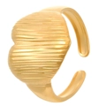 Adjustable golden irregular wide heart ring with horizontal brushed texture finish - Brushed Heart Style (WG-1469)