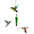Hanging glass hummingbird feeder with green spiral tube and decorative metal ornaments - Green Hummingbird Feeder