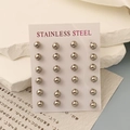 Lot de 12 paires de boucles d'oreilles boules minimalistes en acier inoxydable argenté - Argent (6mm)
