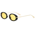 Retro Y2K oval sunglasses with black frames, yellow lenses and gold metal temples - Black Frame Yellow Lens