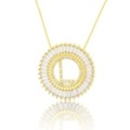 Gold round pendant necklace with letter L and sparkling cubic zirconia stones - Gold Letter-L