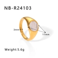 Golden stainless steel signet ring with white mother of pearl inlay and 3mm band width - US 6 / Mother of Pearl Signet Style (NB-R24103) / Gold