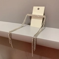 Pinza para el pelo plateada brillante con borlas largas de pedrería y cristales - Estilo de flecos largos / Plateado