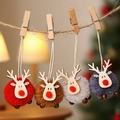 Set de cuatro adornos navideños de renos de peluche colgados en cuerda rústica - Estilo de Reno Multicolor (Juego de Renos de Lana de Cordero) / Juego de 4