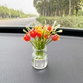 Orange car interior simulation flower vase with Good Luck label for dashboard decor - Orange Bell Flower