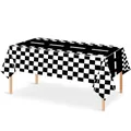 Race car theme tablecloth with black and white checkered edges and road track design - Black Track Racing Tablecloth 137*274
