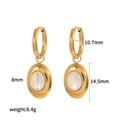 Detailed view of teardrop catseye earrings with 18k gold plating and specific dimensions - Oval Metal Base Cat Eye Stone Hoop Earrings (TE60236)