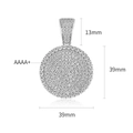 Pendentif rond pavé de zircons blancs, bijoux hip-hop 39mm avec pierres AAAA+ - Pendentif Médaille Ronde 39mm Seul (Sans Chaîne) / Or blanc