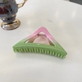 Detail of pink and green gradient triangle hair claw clip with smooth resin finish - 11.5cm (Large) / Pink and Green Gradient