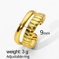 Anello regolabile placcato oro 18K a doppio strato con strisce in smalto verde - 9mm Larghezza/Aperto Regolabile / Oro/Strisce Verdi