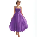 Elegant purple mesh camisole dress with sweetheart neckline and layered tulle skirt - US size 2 (S) / Bottoms / Purple