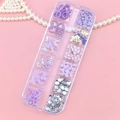 Purple themed mixed resin charms and rhinestones set in a multi-grid storage case - Purple Series Multi-Shape Mixed Style (T-342)