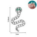 Silver snake labret piercing with white zircon and green eyes, size 12.8mm by 7mm - Snake Shape Style (#14)
