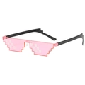 Detail view of pink pixelated Thug Life sunglasses with black temples and mosaic lenses - Integrated Nose Bridge / Light Pink (Double Row)