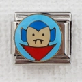 Close-up of a stainless steel Italian charm bracelet link with a vampire enamel pattern - Vampire