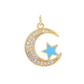 18K gold plated crescent moon pendant with micro-set zircon and blue star charm - Lake Blue Moon Star