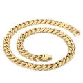 Polished golden stainless steel Cuban link chain necklace in a coiled studio display - Gold Necklace (KN225387-Z) / 45cm