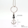 Polished stainless steel anchor pendant keychain with 30mm height and 4mm thickness - 542-04 Anchor Black Braided Rope
