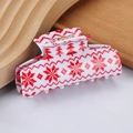 Pince à cheveux de Noël en acétate avec motifs de flocons de neige rouges et blancs - Rectangle Blanc-Motif de Flocon de Neige Pixel (C13-1-14)