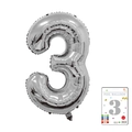 Silver number 3 aluminum foil balloon with metallic finish and packaging card for party - 40-inch Silver 3-piece Paper Card