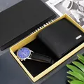 Business gift set featuring a blue dial quartz watch and a black leather wallet in a box - 2352 Black Dial Black Strap Watch + Wallet + Box