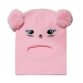 Pink cat-style knit balaclava for girls with plush pom-poms and warm ear protection - Pink