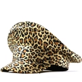 Cappello baker boy leopardato con finitura satinata e visiera rigida su sfondo bianco - Regolabile / Cappello da Marinaio Leopardato