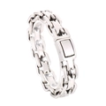 Vintage style interconnected silver stainless steel curb chain bracelet with snap clasp - 16mm x 23cm / Antique Silver (KB166031-KJX)