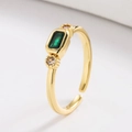 18K gold plated ring featuring a central emerald-cut green stone and side zircon accents - Emerald Rectangular Zirconia (12009)