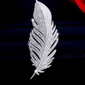 Elegant silver feather brooch with sparkling zircons for suits and shawls - Large Size / Silver Large Size