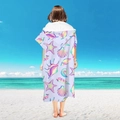 Microfiber hooded beach poncho with purple seashell pattern and starfish print - Pullover Style - Neon Shell