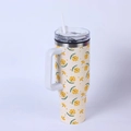 40oz stainless steel tumbler with daisy flower pattern, handle and white straw - Yellow Daisy/Cream