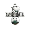 Antique silver 'I Love Baseball' sports pendant for DIY necklaces and bracelets - I Love Baseball Heart