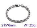 Bracciale a catena a corda da 6mm in acciaio inossidabile argento, chiusura a moschettone - 18cm / Chiusura a Moschettone 6mm / Colore acciaio