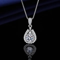 Elegant silver-plated teardrop necklace with a halo-set round center stone and fine chain - Xl-142 [comes With Box And Chain]