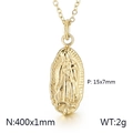 Golden Virgin Mary oval pendant necklace in stainless steel with detailed relief - Gold Virgin Mary