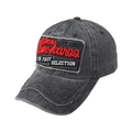 Détail de la casquette baseball vintage gris délavé avec broderie Buckaroo et bords usés - Taille unique / Noir
