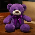 Soft purple plush teddy bear with matching satin bow and fluffy texture - 35cm / Purple