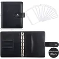 A6 black leather binder with 12 zipper pockets and 6-ring binder for budget organizing - A7 Macaron Black + 12 Zipper Bags