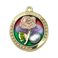 French vintage enamel rose pendant with gold rim and small pearls for DIY jewelry making - Purple Gold-Sprinkled Rose Pearl-22101