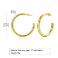 Pendientes de aro en forma de C de acero inoxidable dorado de 42mm para mujer - 42mm / Dorado