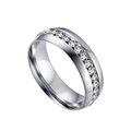 Detailed view of silver alloy wedding ring with channel-set round cubic zirconia stones - US 7 / Men's Silver-Tone Pave Ring