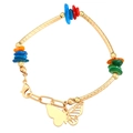 Bracelet rétro multi-couches avec pierres naturelles et pendentif papillon doré - Multicolore (Or KC)