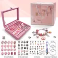 Coffret bijoux DIY 66 pièces rose avec perles, breloques et bracelets en velours avec sac cadeau - Ensemble de 66 pièces / Style Rose (HK863)