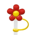 Siliconen rietjeshoes met rode bloemversiering en geel hartje voor drinkrietjes - 1750-17 Rode vijfbladige bloem