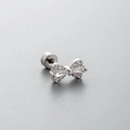Silver bow stud earrings with white zircon stones and screw back in titanium steel - Square Zircon Bowknot Style (A84-4#) / Single Piece
